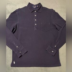 Polo Ralph Lauren Navy Long Sleeve Polo Shirt, Size: M (5343)